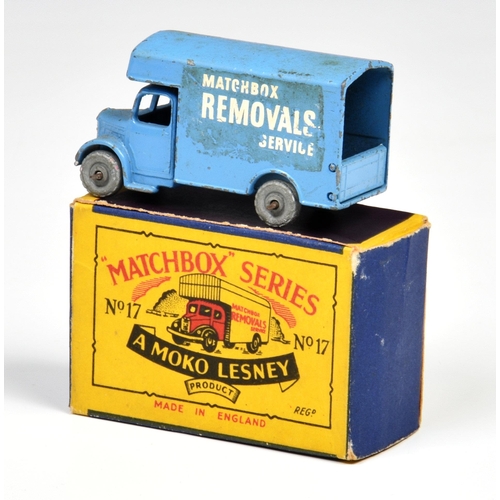 2529 - Matchbox Lesney 1-75 Series MB17a Bedford Removals Van, light blue with silver trim, MW, box type B ... 