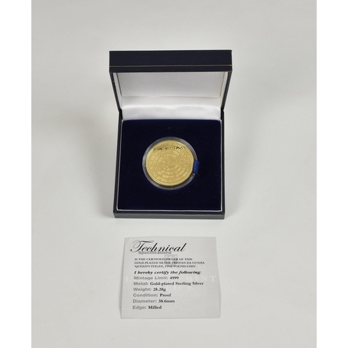 421 - Numismatics interest - The London Mint Gold-plated silver Tristan Da Cunha 'Queens Titles' Five Poun... 