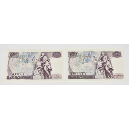 453 - BRITISH BANKNOTES - Bank of England - Twenty Pounds (2), circa March 1981, Signatory D. H. F. Somers... 