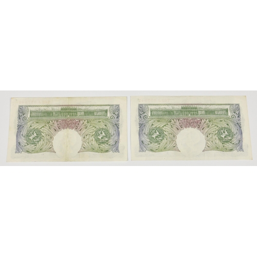 459 - BRITISH BANKNOTES - Bank of England - One Pounds - consecutive pair, c.1955, Signatory L. K. O'Brien... 