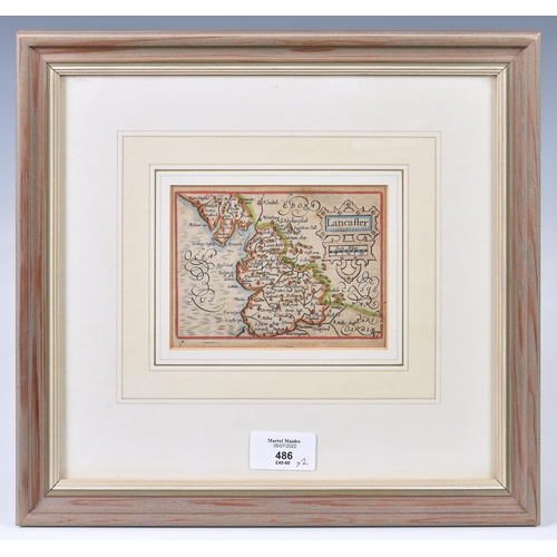 486 - Two 17th century engraved miniature county maps, Lancashire (Lancaster) and Middlesex (Midle-Sex), h... 