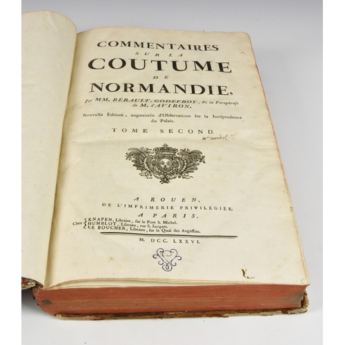 586 - BÉRAULT, GODEFROY & d'AVIRON.: Commentaires sur la Coutume de Normandie par MM. Bérault, Godefroy, &... 