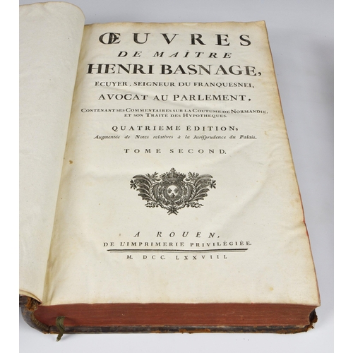 590 - BASNAGE, Henri, Oeuvres de Maître Henri Basnage, ... contenant ses commentaires sur la Coutume de No... 