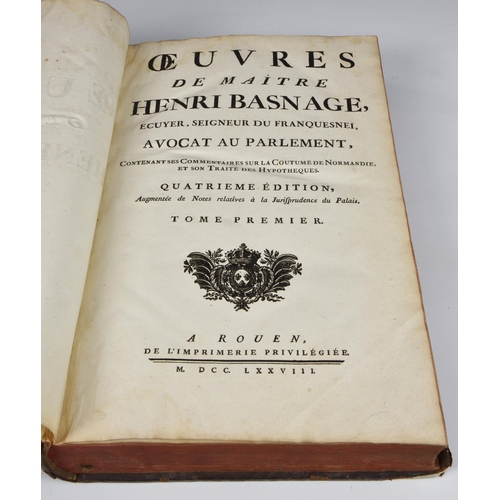 590 - BASNAGE, Henri, Oeuvres de Maître Henri Basnage, ... contenant ses commentaires sur la Coutume de No... 