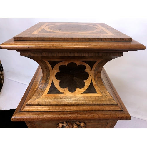 876 - A fine walnut, ebony and boxwood square baluster pedestal or stand, late 19th century, the square, w... 