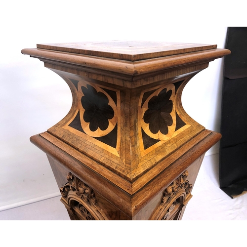 876 - A fine walnut, ebony and boxwood square baluster pedestal or stand, late 19th century, the square, w... 