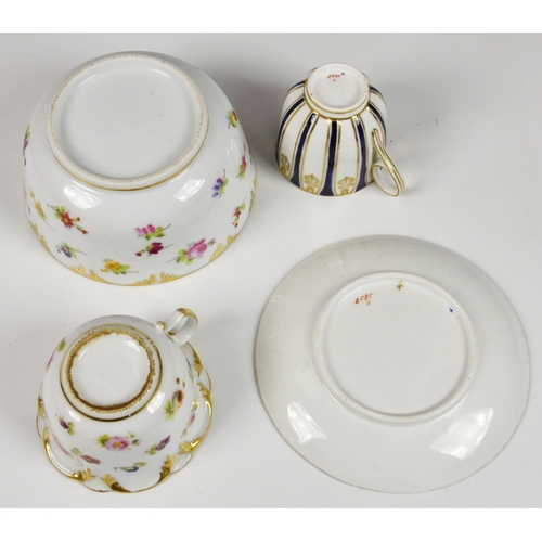 71 - A small collection of Staffordshire Davenport cups & saucers, of slightly fluted design, in royal bl... 