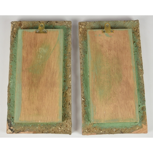 81 - A pair of decorative Majolica high relief wall plaques of draped ladies, in autumnal glazes, recent ... 