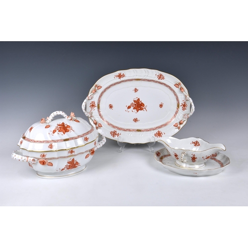 1 - A collection of Herend porcelain Orange Apponyi 'Chinese bouquet' dinnerware, each piece decorated w... 