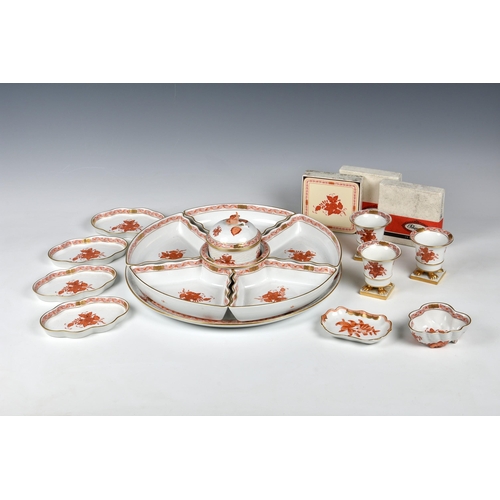 1 - A collection of Herend porcelain Orange Apponyi 'Chinese bouquet' dinnerware, each piece decorated w... 