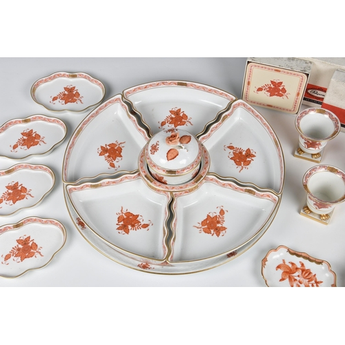 1 - A collection of Herend porcelain Orange Apponyi 'Chinese bouquet' dinnerware, each piece decorated w... 