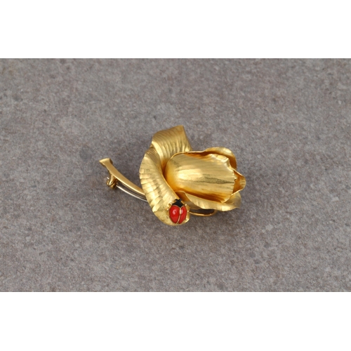 1001 - A vintage Cartier 18ct gold rose and ladybird brooch, signed Cartier France, stamped serial number... 