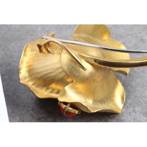 1001 - A vintage Cartier 18ct gold rose and ladybird brooch, signed Cartier France, stamped serial number... 