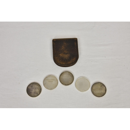 106 - A leather pouch containing five silver Jersey Eisteddfod medals, William James Dingley, Birmingham, ... 