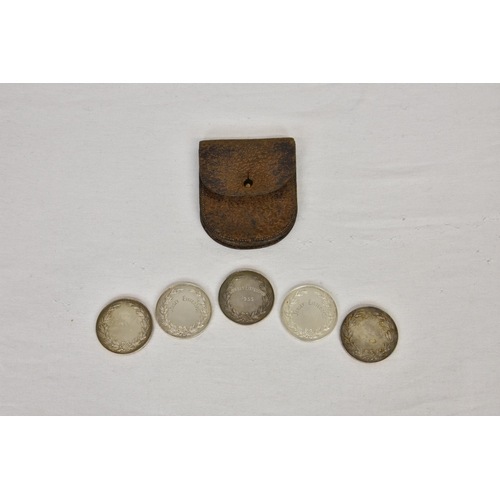 106 - A leather pouch containing five silver Jersey Eisteddfod medals, William James Dingley, Birmingham, ... 