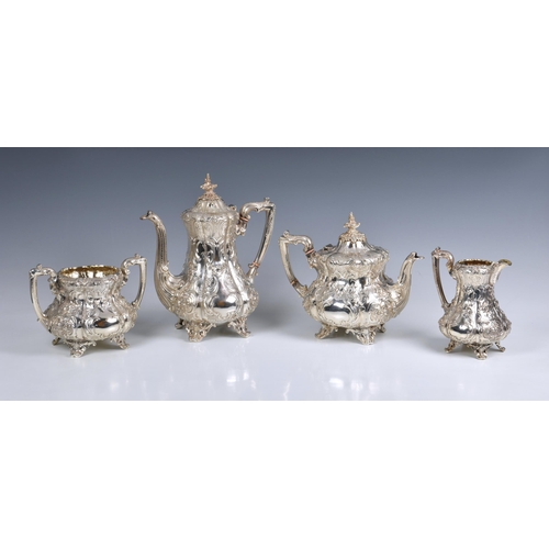 126 - A Victorian cast silver four piece tea service, Charles Reily & George Storer, London 1851, comprisi... 