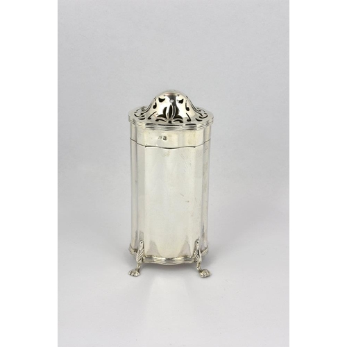 130 - An elegant Edwardian silver sugar caster, Birmingham, 1909, maker's mark indistinct, of shaped elong... 