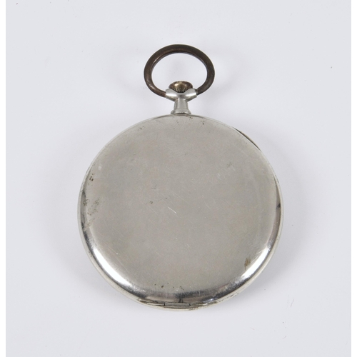 1419 - An antique nickel open face pocket watch, c.1910, fob wound lever movement, 42mm. Arabic silvered di... 