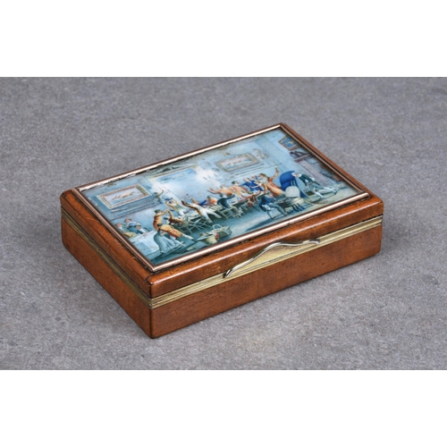 144 - A George IV burr wood & silver gilt pictorial snuff box, John Linnit, London, 1820, of rectangular f... 