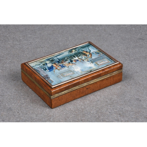 144 - A George IV burr wood & silver gilt pictorial snuff box, John Linnit, London, 1820, of rectangular f... 