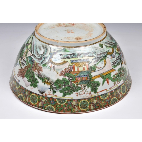 1470 - A large Chinese export porcelain Canton famille rose punch bowl, worn four character seal mark to ba... 