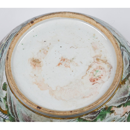 1470 - A large Chinese export porcelain Canton famille rose punch bowl, worn four character seal mark to ba... 