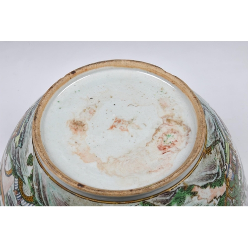 1470 - A large Chinese export porcelain Canton famille rose punch bowl, worn four character seal mark to ba... 