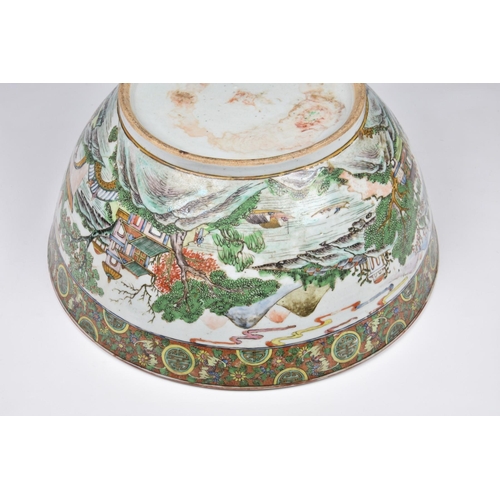 1470 - A large Chinese export porcelain Canton famille rose punch bowl, worn four character seal mark to ba... 