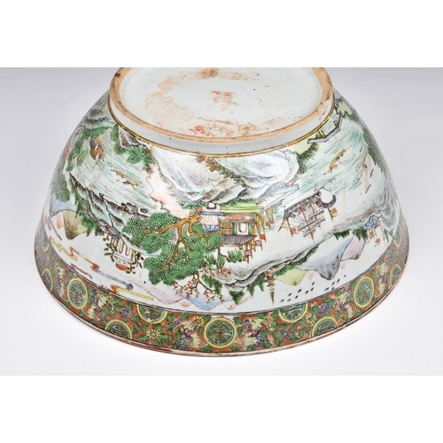 1470 - A large Chinese export porcelain Canton famille rose punch bowl, worn four character seal mark to ba... 