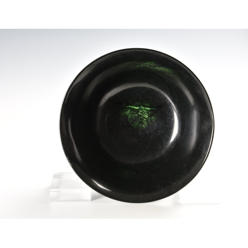 1476 - A graduated pair of Chinese deep spinach green jade bowls, probably 20th century, of deep, rounded f... 