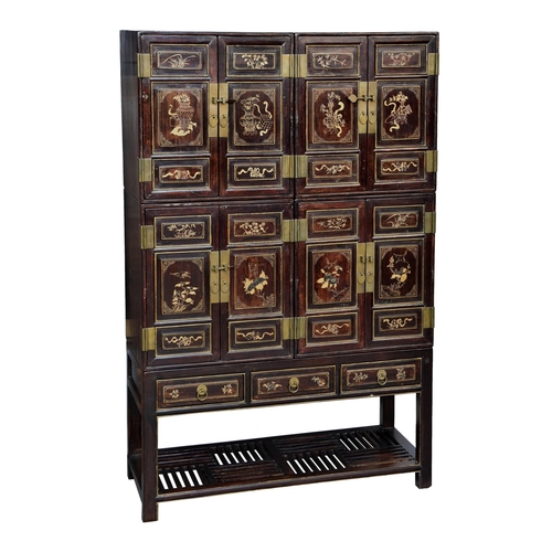 1484 - A Chinese gilt decorated black lacquered elm wood compound cabinet, probably Qing Dynasty, mid-19th ... 