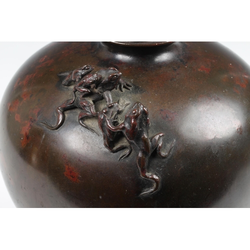 1509 - A Japanese patinated bronze vase, 19th century, of stout baluster form with everted rim and slightly... 