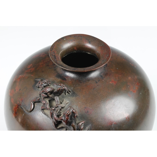 1509 - A Japanese patinated bronze vase, 19th century, of stout baluster form with everted rim and slightly... 