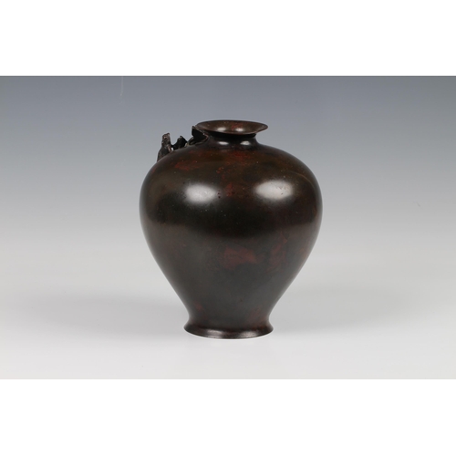 1509 - A Japanese patinated bronze vase, 19th century, of stout baluster form with everted rim and slightly... 