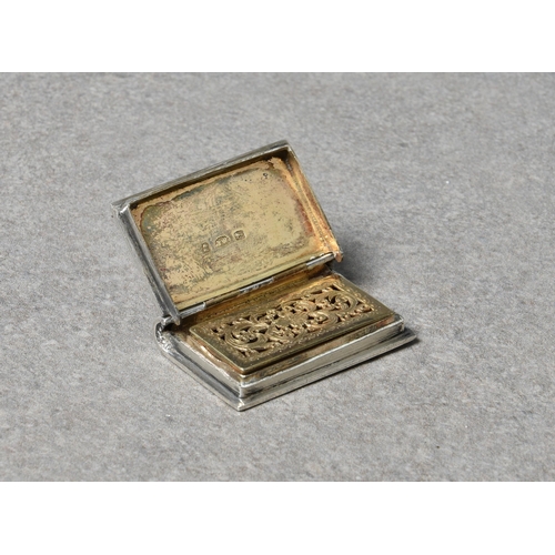 151 - A silver book form vinaigrette, Joseph Willmore, Birmingham, 1838, the book having realistic spine a... 