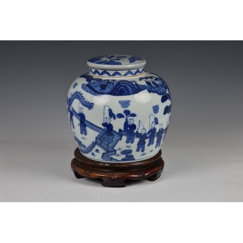 1520 - A Chinese blue and white porcelain ginger jar, 20th century, oainted with a parade of children in a ... 