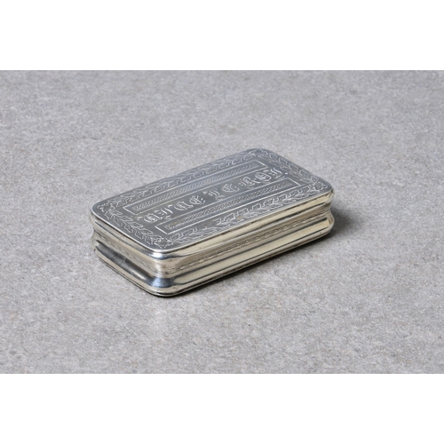 154 - A George III silver snuff box, Matthew Linwood, Birmingham, 1809, of rectangular form with rounded c... 