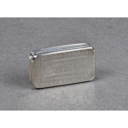 154 - A George III silver snuff box, Matthew Linwood, Birmingham, 1809, of rectangular form with rounded c... 