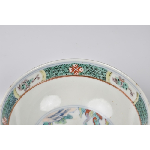 1545 - A Chinese porcelain doucai phoenix bowl, four character seal mark, probably 19th century, with round... 