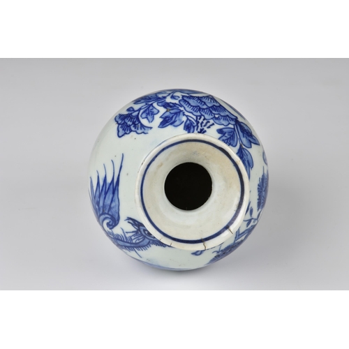 1547 - A Chinese blue and white porcelain vase, 19th / early 20th century, of stout, baluster form, painted... 