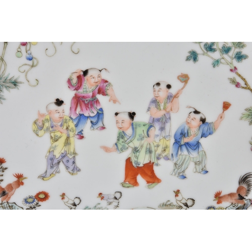 1566 - A fine quality Chinese famille rose porcelain 'Boys' plaque, Guangxu six character mark lower left, ... 