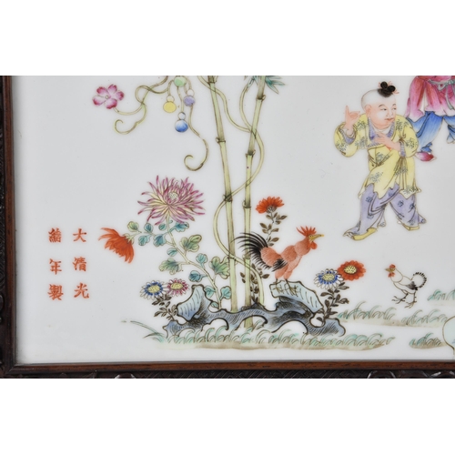 1566 - A fine quality Chinese famille rose porcelain 'Boys' plaque, Guangxu six character mark lower left, ... 