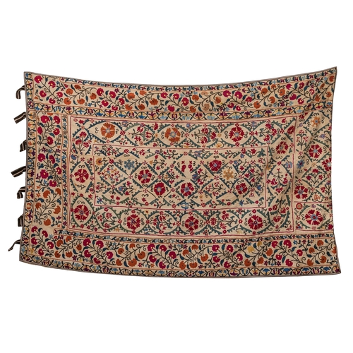 1571 - An antique Suzani, probably Bukhara, Uzbekistan, 19th century, embroidered with various flowers with... 