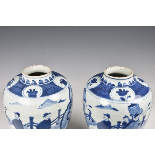 1573 - A pair of Chinese blue and white porcelain jars, Qing Dynasty, probably Kangxi period (1662-1722), A... 