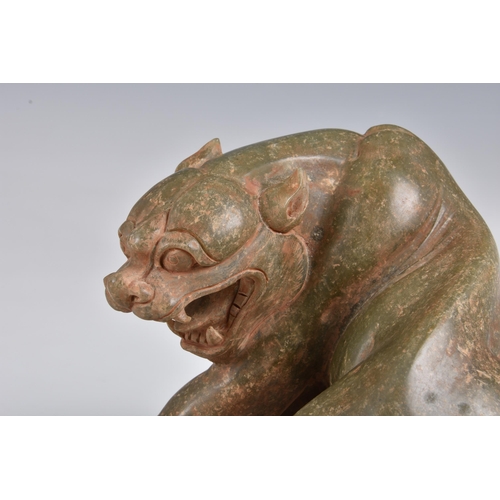 1584 - A Chinese carved celadon jade figure of a jaguar and ram, with certificate stating Ming period (1368... 