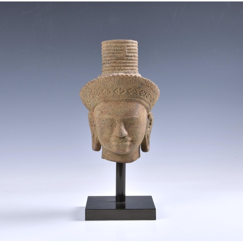 1585 - A Khmer, Cambodia Angkor Vat style sandstone head of Shiva, believed 12th century, the head carved w... 