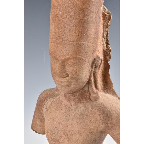 1611 - A Pre-Angkor, Phnom Da style sandstone head of Vishnu, Khmer Empire, 7th century AD, the serene face... 