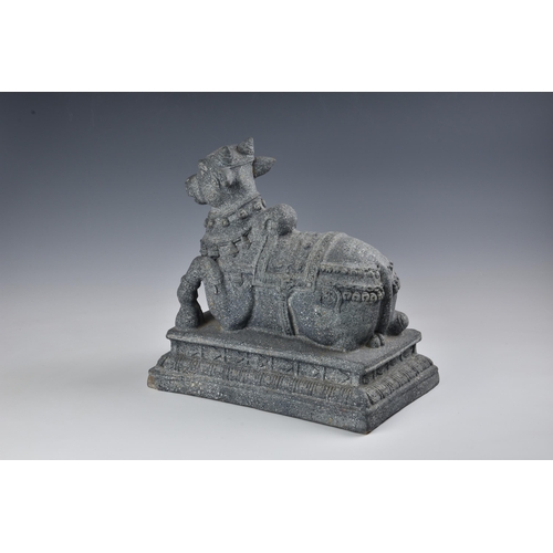 1612 - A painted papier-mache, faux-granite figure of Nandi, the Hindu sacred cow, probably 20th century, t... 