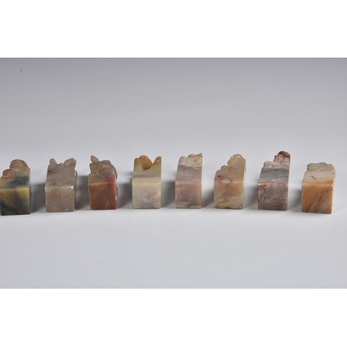 1640 - A group of fifteen Chinese carved soapstone seals, each depicting a Daoist immortal, second half 20t... 