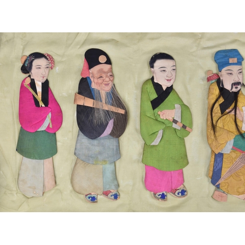 1650 - A Chinese painted duiling silk panel depicting nine immortals, probably Qing Dynasty, 19th century, ... 